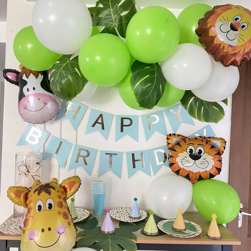 Kit de Decoración Cumpleaños Jungla – Globos, Hojas y Animales