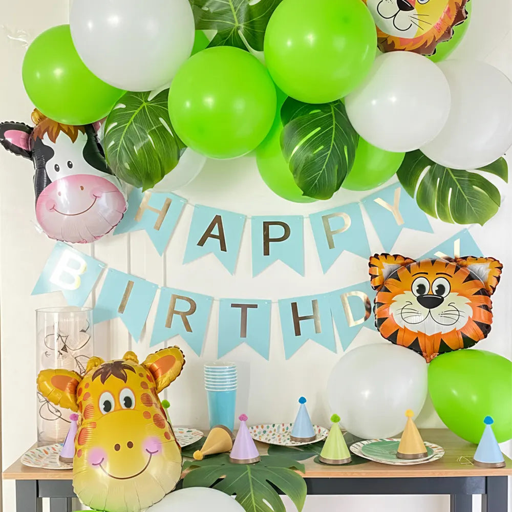 Kit de Décoration Jungle Birthday – Ballons, Feuilles et Animaux