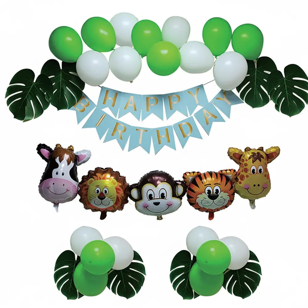 Kit de Décoration Jungle Birthday – Ballons, Feuilles et Animaux