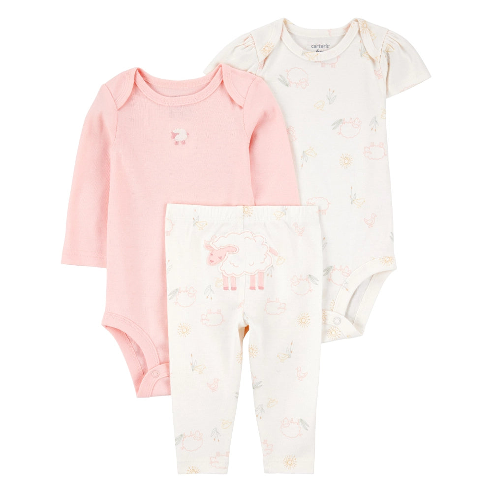 Ensemble 3 Pièces Bébé Fille Carter's - Mouton Ivoire & Rose