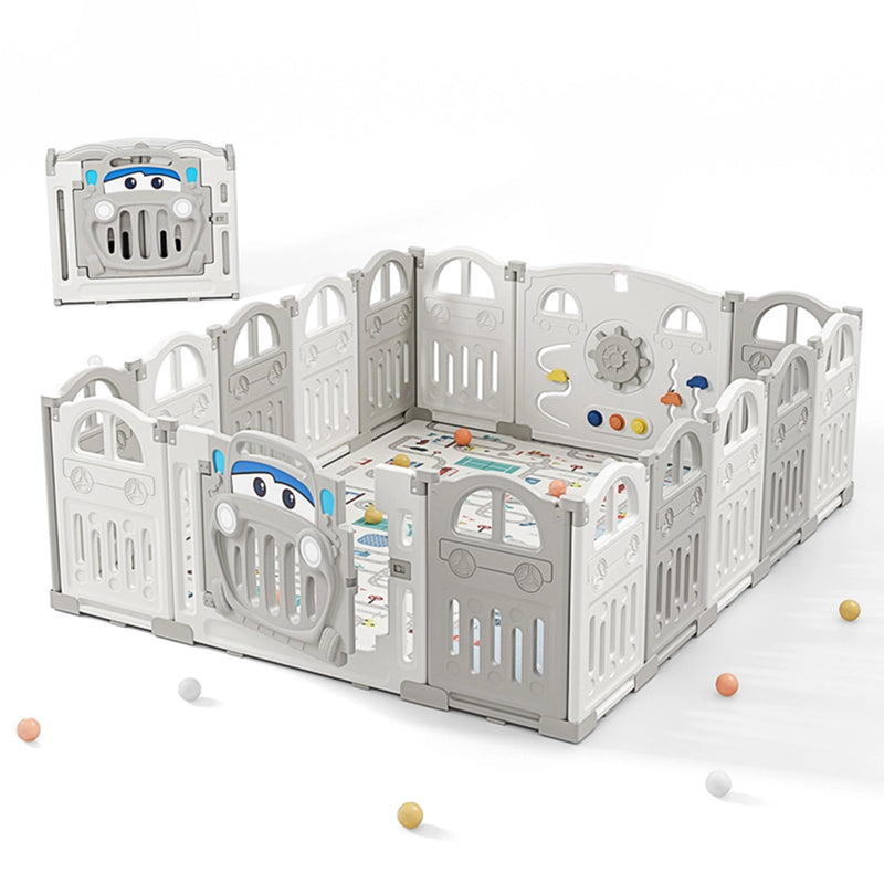 Parc de Jeux Pliable avec Filet de Basketball + Tapis (155x188cm) - Voiture Gris