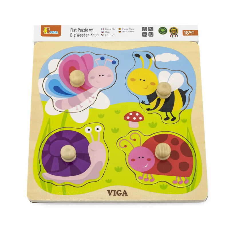 Viga Toys Puzzle plat avec gros bouton en Bois 12M+ - Insectes