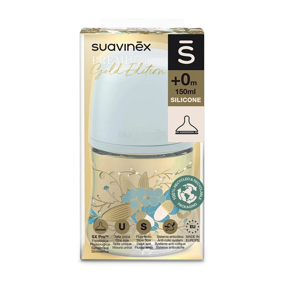 Suavinex Biberon Premium en Polyamide avec Tétine Physiologique 150ml - Bleu Doré