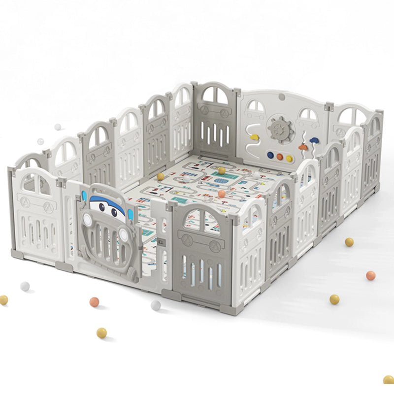 Parc de Jeux Pliable avec Filet de Basketball (188x189cm) - Voiture Gris