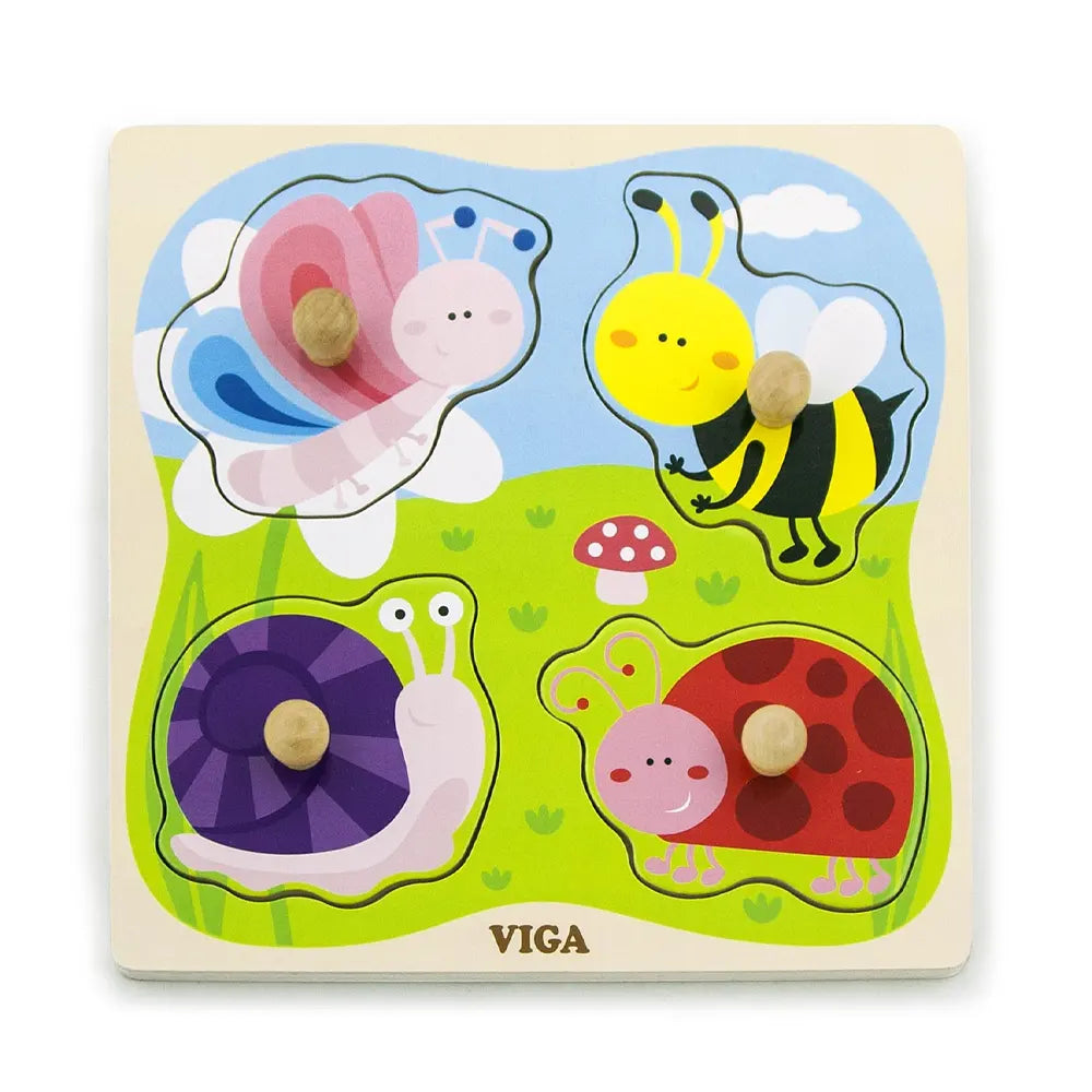 Viga Toys Puzzle plat avec gros bouton en Bois 12M+ - Insectes