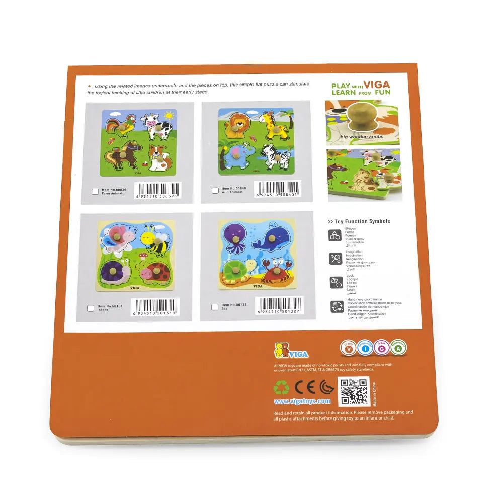Viga Toys Puzzle plat avec gros bouton en Bois 12M+ - Insectes
