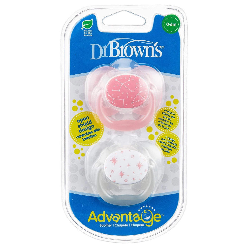 Dr. Brown's Lot de 2 Sucettes Advantage Luminescentes 0-6M - Rose & Gris