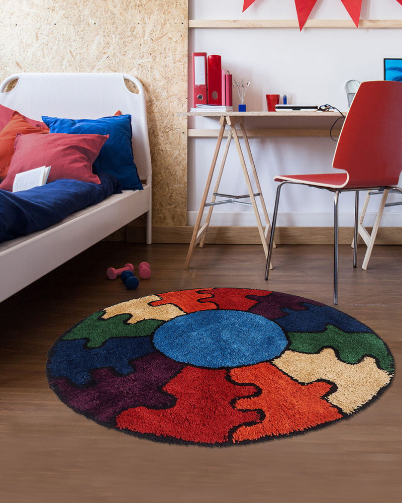 Tapis Rond Cercle Puzzle Doux Multicolore