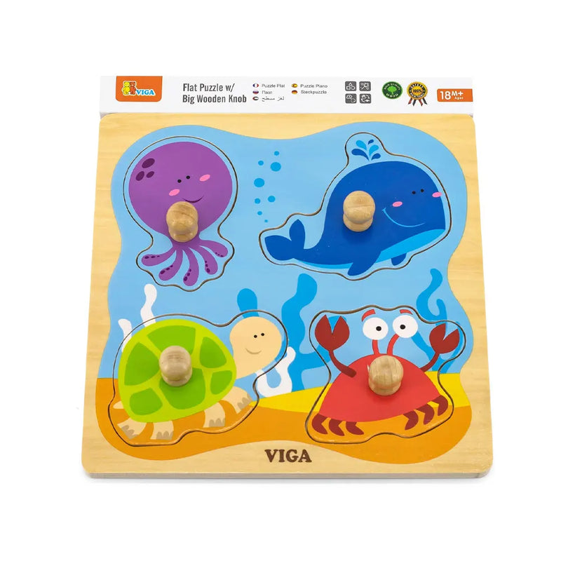 Viga Toys Puzzle plat avec gros bouton en Bois 12M+ - Marin