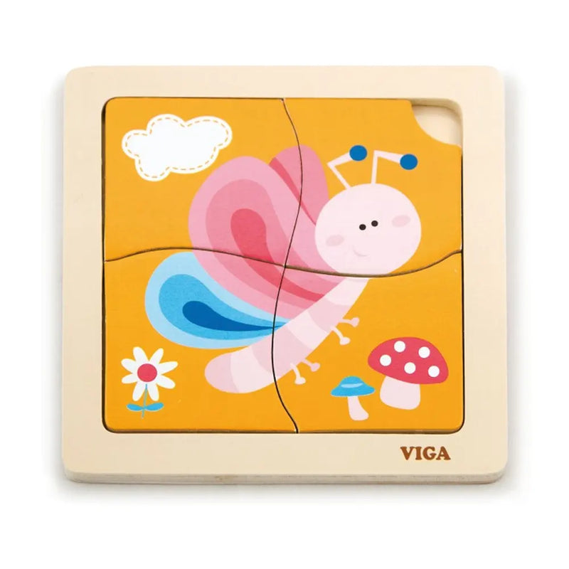 Viga Toys Puzzle Plat à Poignée Papillon en Bois – 12M+
