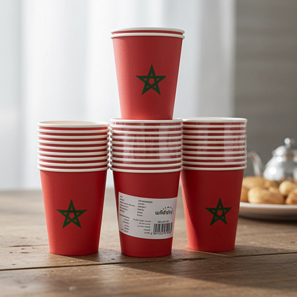 Lot de 10 Gobelets – Drapeau du Maroc