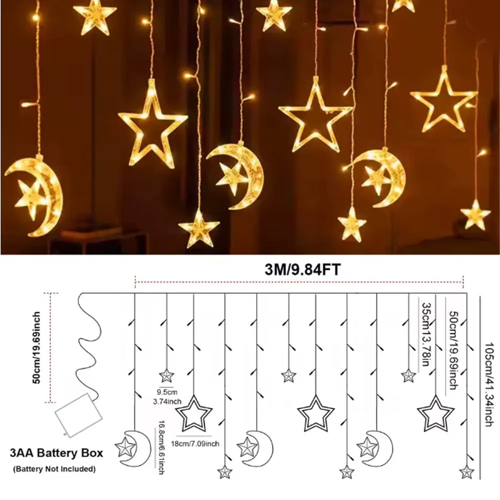Guirlande Lumineuse LED Transparente Lune & Étoile 3 Mètres