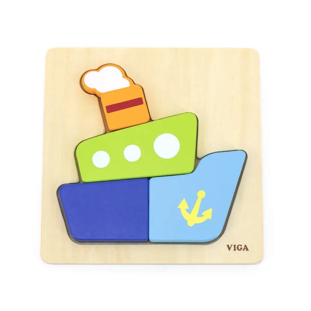 Viga Toys Puzzle de Blocs en Bois - Bateau