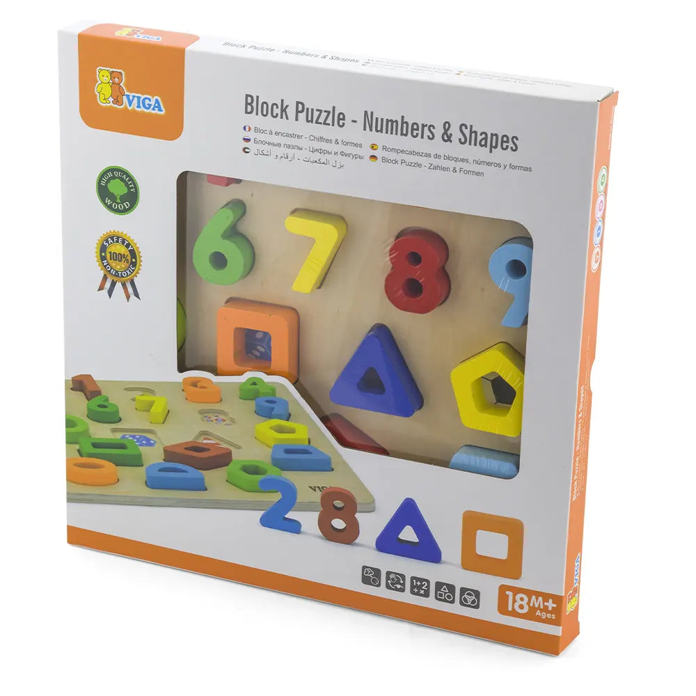 Viga Toys Puzzle Chiffres & Formes en Bois 18M+