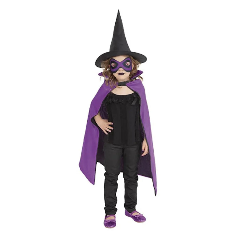 Ensemble Sorcière Cape, Masque & Chapeau - Violet