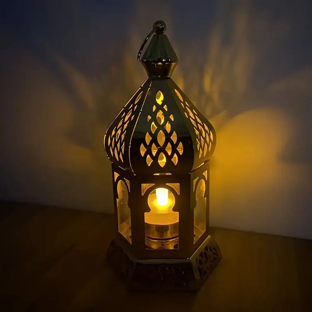 Lanterne Décorative en Métal et Verre - Dorée