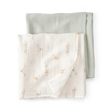 Lot de 2 langes en mousseline lion - Vert