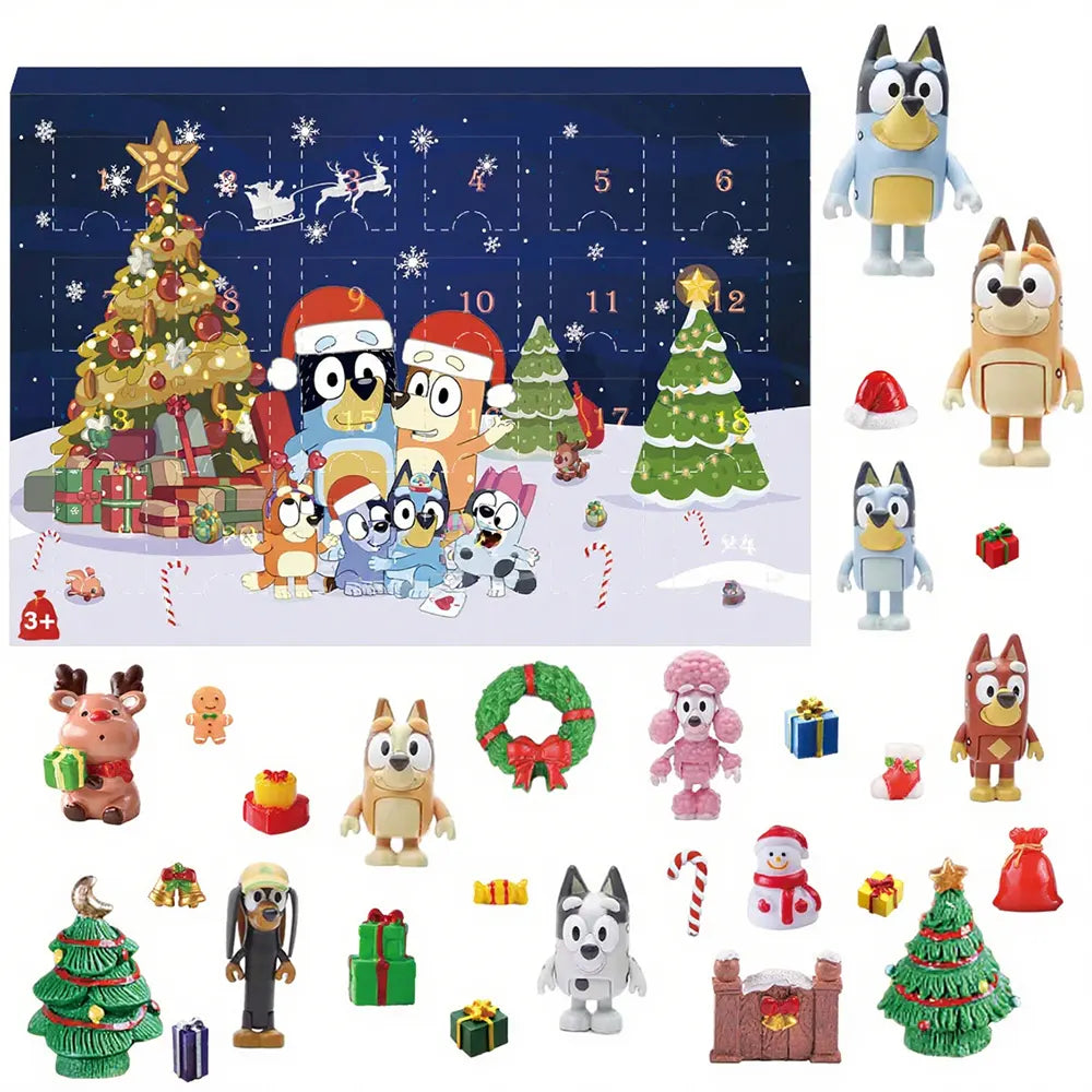 Calendrier de l'Avent Bluey Amazing Box 24 surprises bleu - contenu
