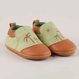 Cuteshez Leather Baby Slippers – Green Palm Tree