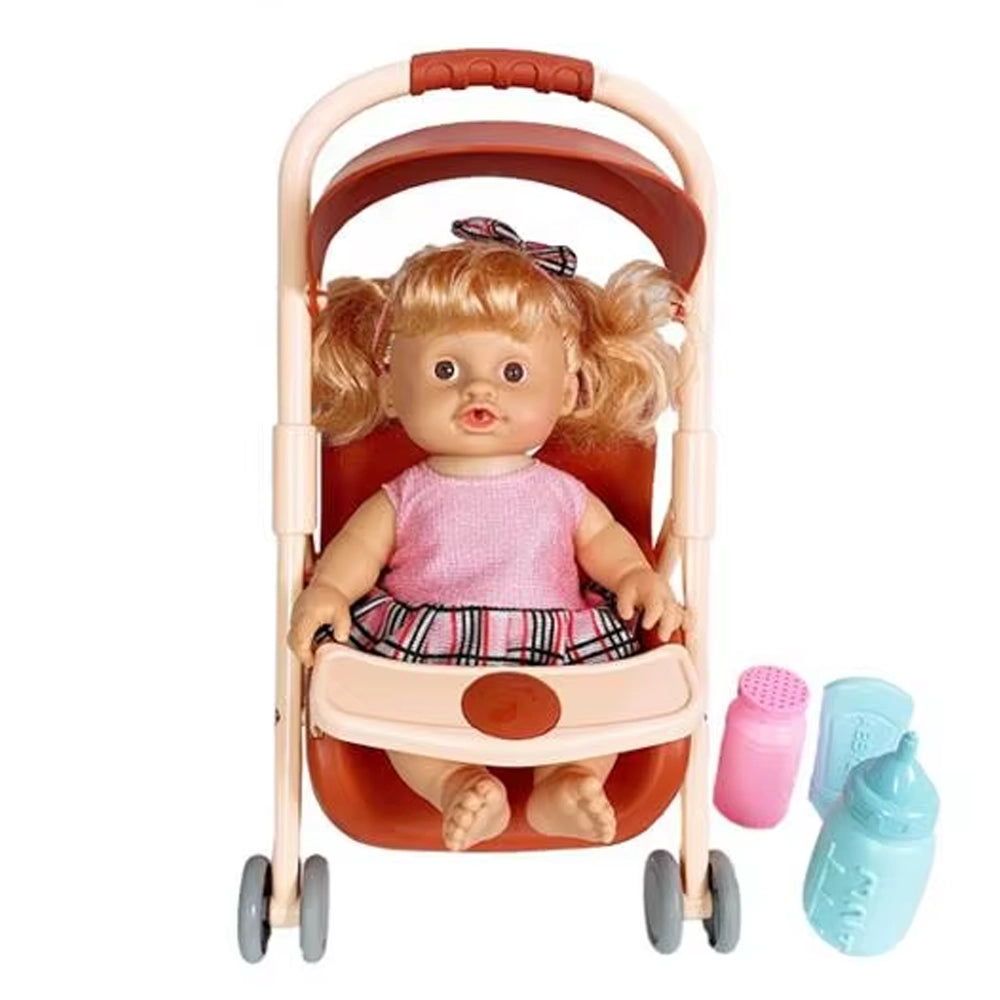 Poupée Reborn Bébé avec Poussette Marron - 3A+