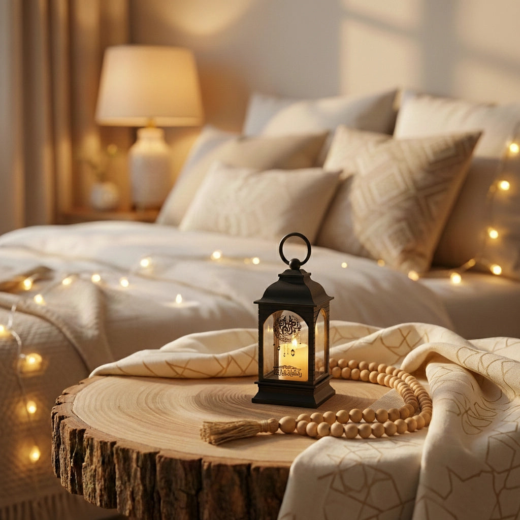 Lanterne avec Bougie Artificielle Ramadan - Noir