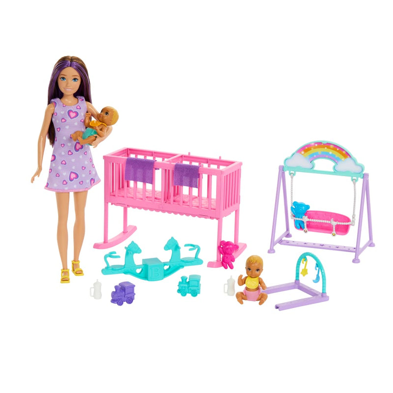 Mattel Barbie Twins Nursery Playset with Skipper, Babies and Accessories – Age 3+