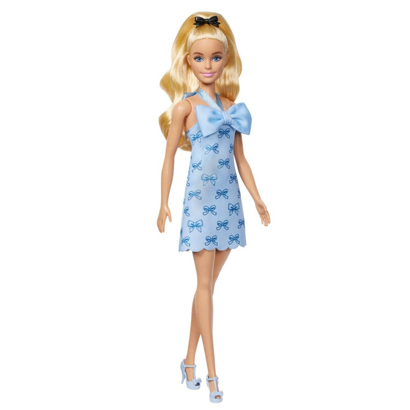 Mattel Barbie Fashionistas Doll in Blue Halter Dress with Bows – Age 3+