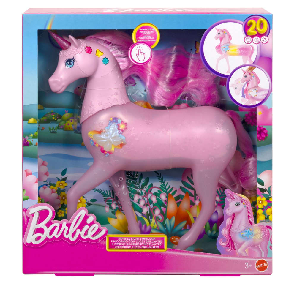 Mattel Barbie Sparkle Lights Licorne Interactive Lumières et Sons – 3A+
