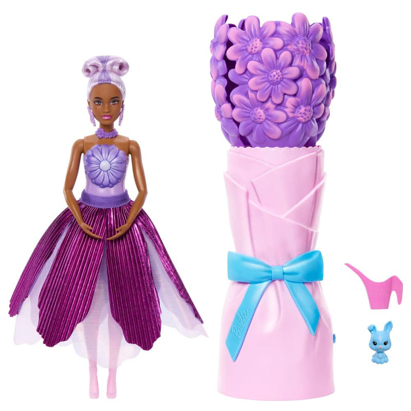 Mattel Barbie Petal Pop Scented Doll in Violet with Mauve Dress – Age 3+