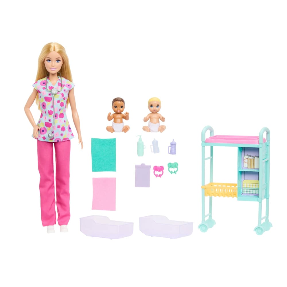 Mattel Barbie Coffret Pédiatre Poupée Blonde et 2 Bébés – 3A+