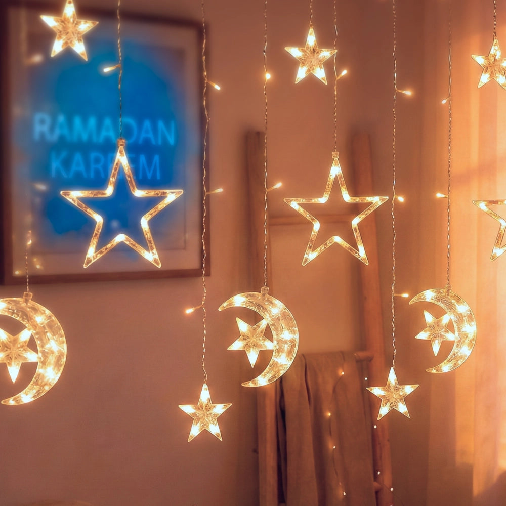 Guirlande Lumineuse LED Transparente Lune & Étoile 3 Mètres
