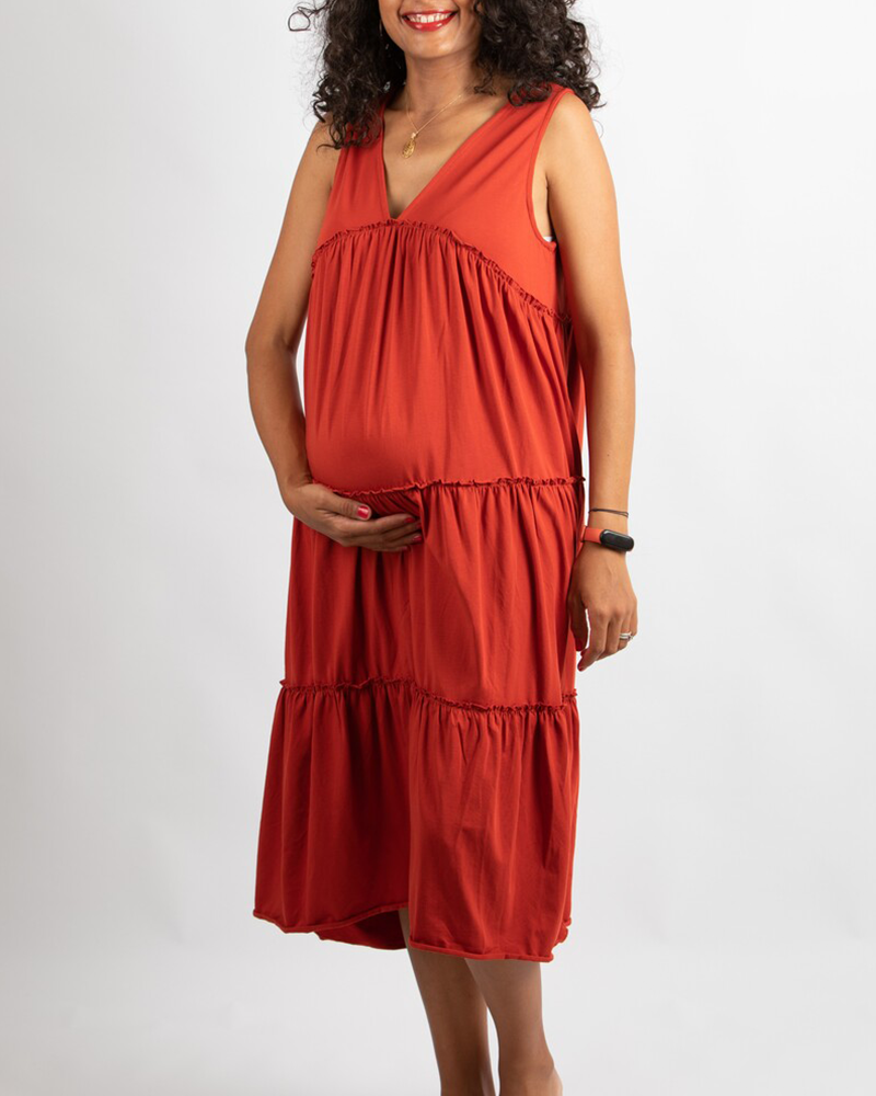 Pumpkin Sleeveless Maternity Dress - Terracotta