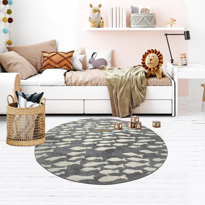 Tapis Rond Poissina Gris Crème