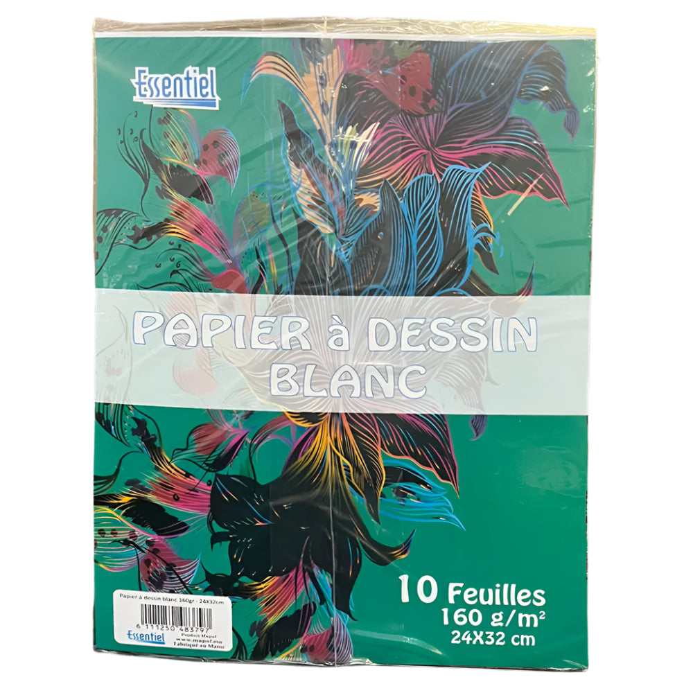 Essentiel Pochette 10 Feuilles Papier à Dessin 160g – Blanc