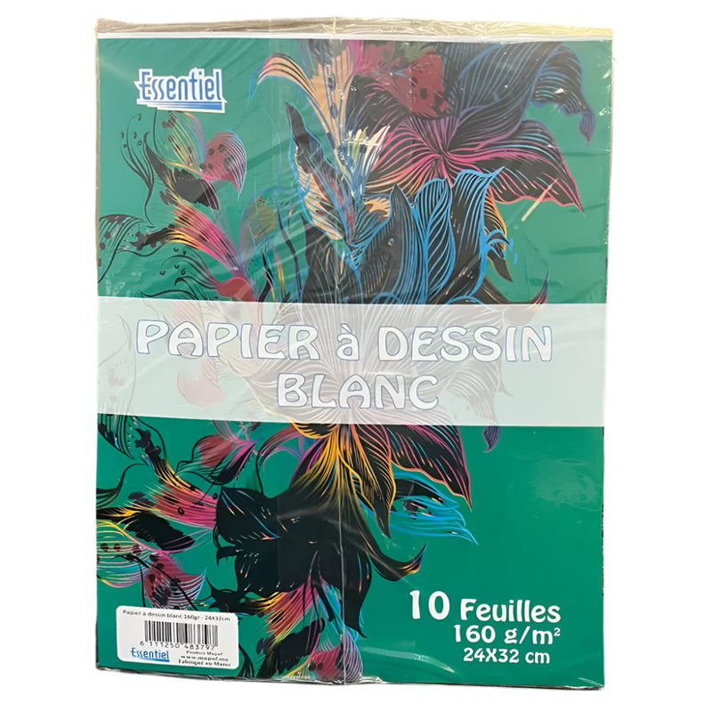 Essentiel Block de 10 hojas de papel de dibujo de 160 g – Blanco
