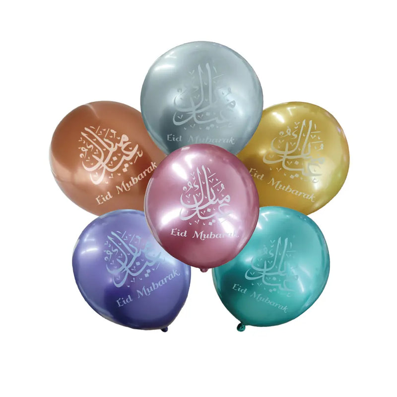 Lot de 12 Ballons Chrome Imprimés Eid – 30 cm