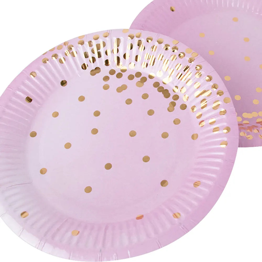 Assiettes en Papier Rose à Pois 18 cm – 8 Pièces