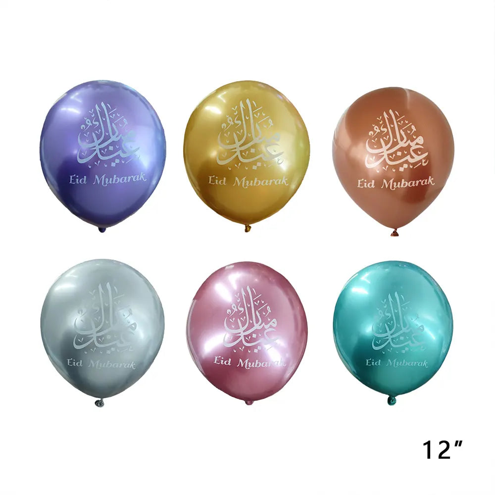 Lot de 12 Ballons Chrome Imprimés Eid – 30 cm