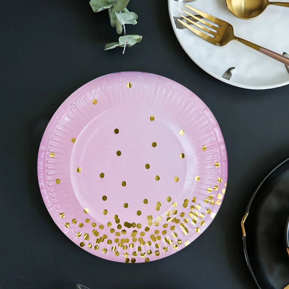 Assiettes en Papier Rose à Pois 18 cm – 8 Pièces