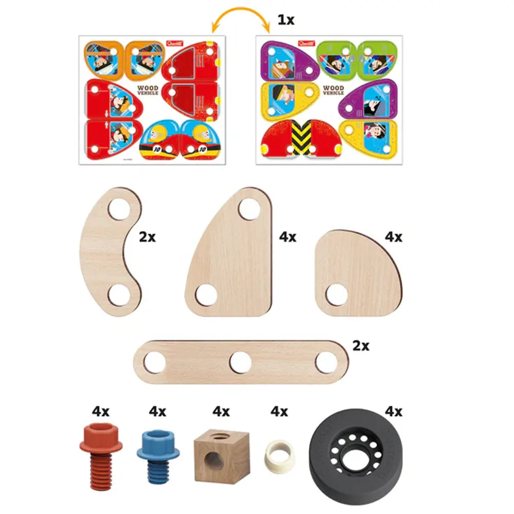Quercetti Jeu de Construction en Bois Assemblage Véhicules - 3A+