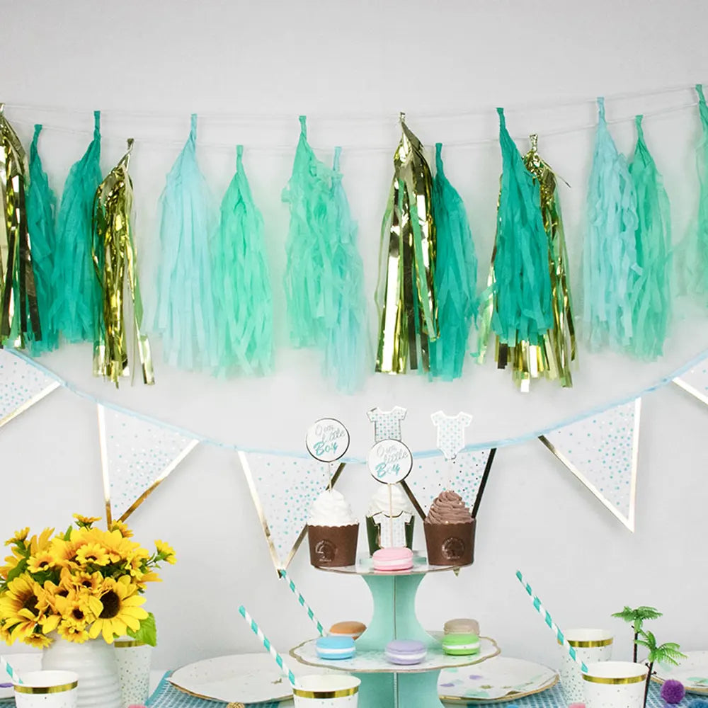 Guirlande Pompons Bleu – 200 cm