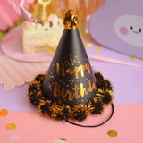 Gorro de cumpleaños con pompón brillante – Negro
