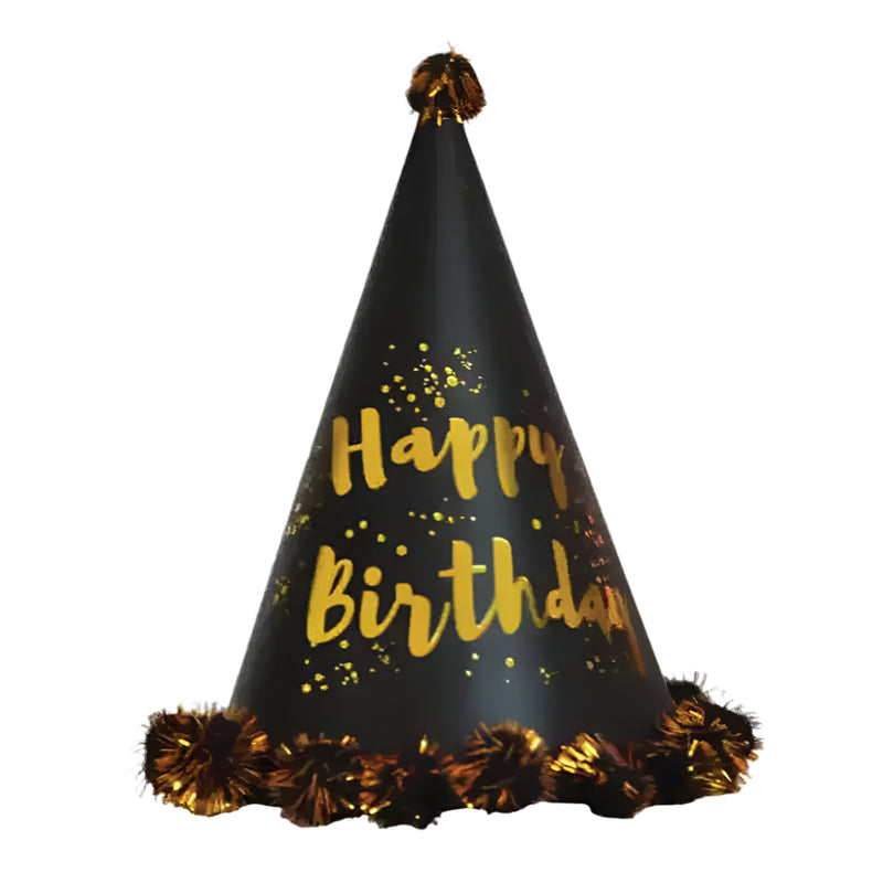 Gorro de cumpleaños con pompón brillante – Negro