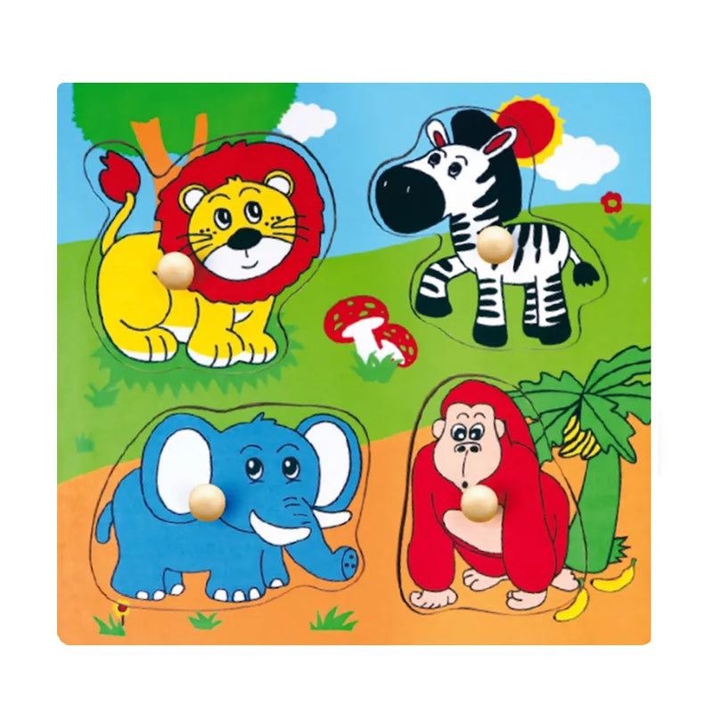 Viga Toys Puzzle Plat avec Gros Bouton en Bois Jungle - 12M+