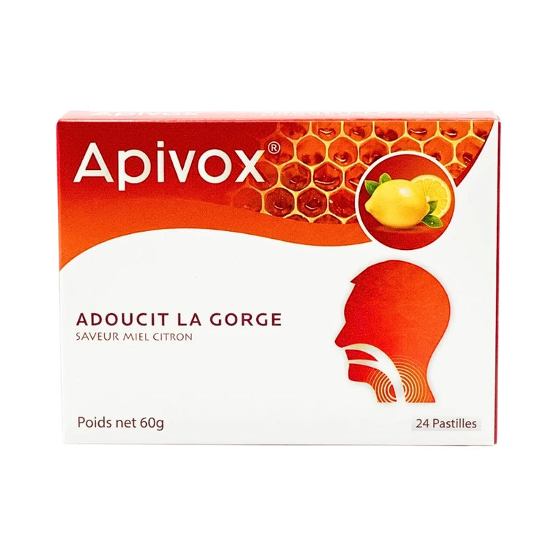 Apivox أقراص ملطفة للحلق بنكهة العسل والليمون 24 قرصًا 60 غ