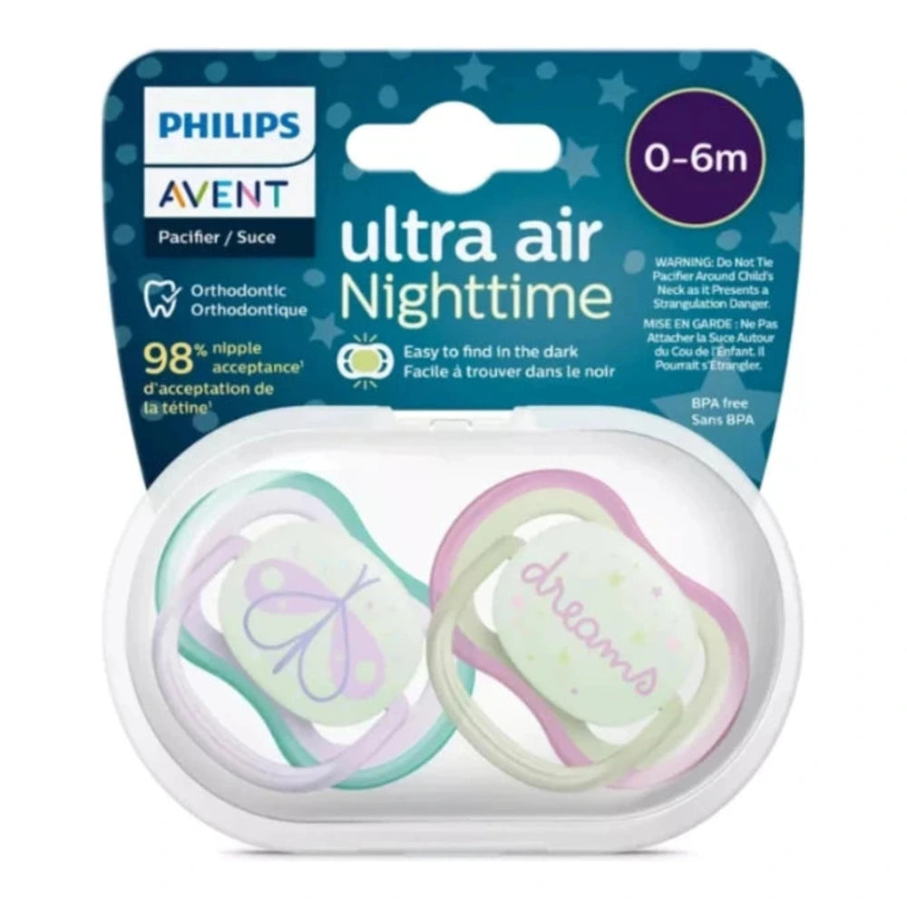 Sucettes Philips Avent Ultra Air Night 0-6 mois SCF376/19 – lot de 2