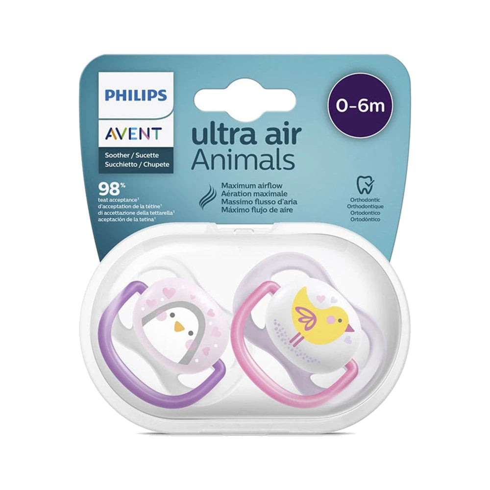 Philips Avent sucettes Ultra Air Animals 0-6 mois fille – boîte de stérilisation