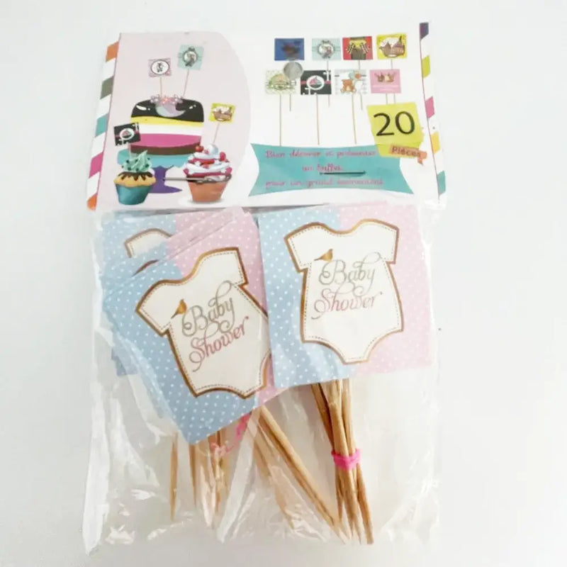 Pack de 20 Mini Brochettes de Fête Baby Shower - Rose & Bleu
