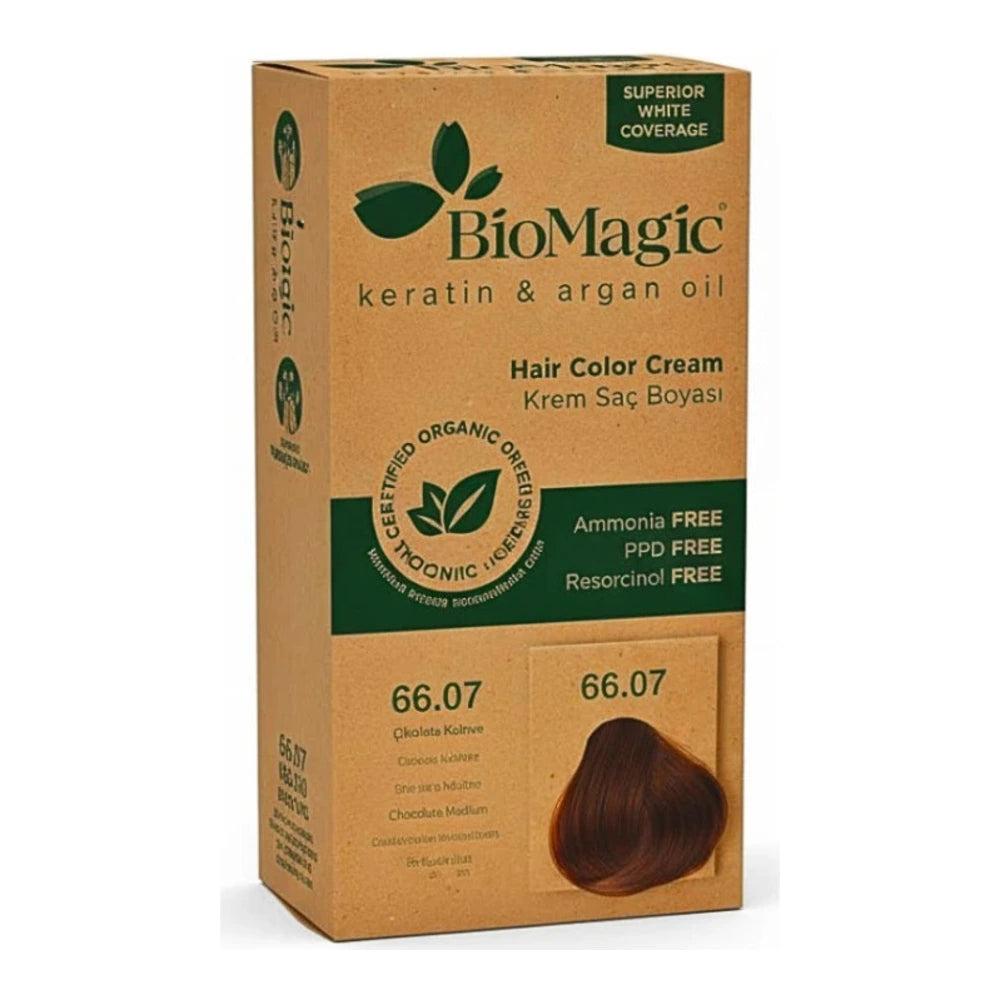 Biomagic Crème Colorante Sans Ammoniaque Marron Chocolat 66/07 – boîte