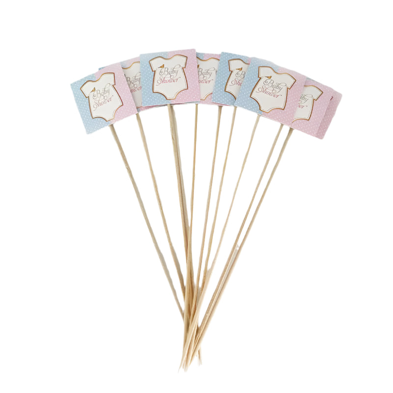Pack de 10 Brochettes de Fête - Thème Baby Showers Rose et Bleu